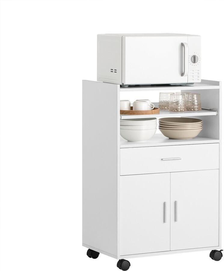 SoBuy FSB09-W Keukenwagen Witte Keukenkast op Zwenkwielen