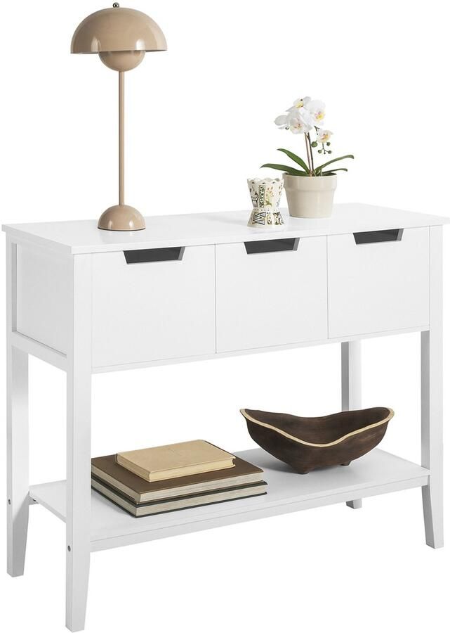 SoBuy FSB51-W Bijzettafel Witte Buffetkast met 3 Laden & Plank