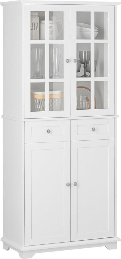 SoBuy FSB76-W Buffetkast Witte Keukenkast met Wielen & Opbergruimtes
