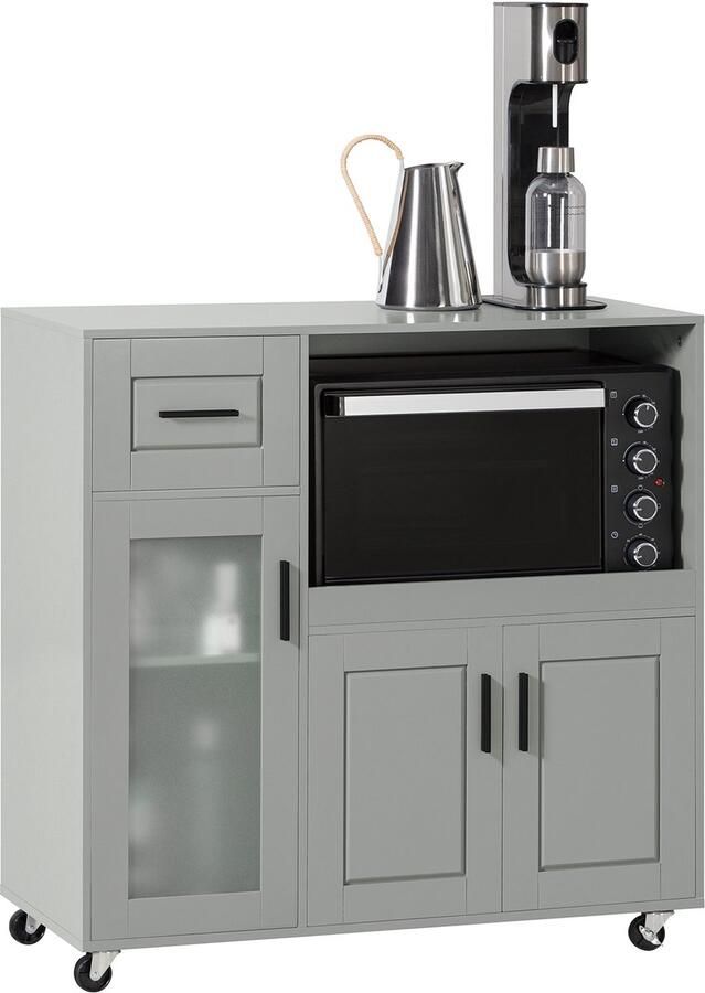 SoBuy FSB78-HG Magnetronkast Grijze Keukenkast met Lade & Wielen