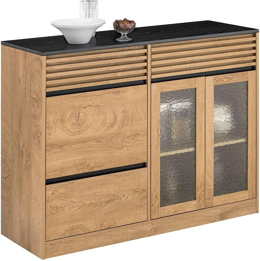 SoBuy FSB99-N Keukenkast Wood Composite Buffetkast met 3 Deuren & Laden