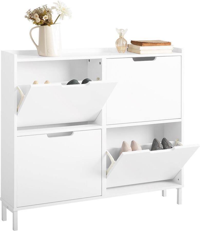 SoBuy FSR100-W Schoenenopbergkast Witte Houten Opbergkast voor Entree