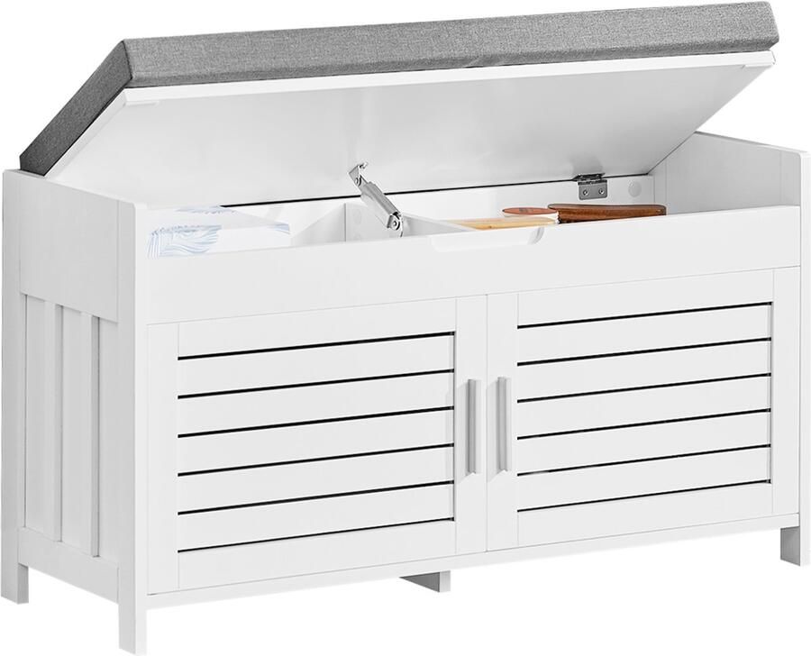 SoBuy FSR102-W Opbergbank Witte Schoenenkast met Bank & 2 Deuren