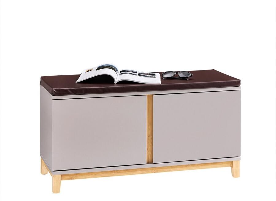 SoBuy FSR117-KA Schoenenbank Khaki Opbergbank met Bank & Wood Composite