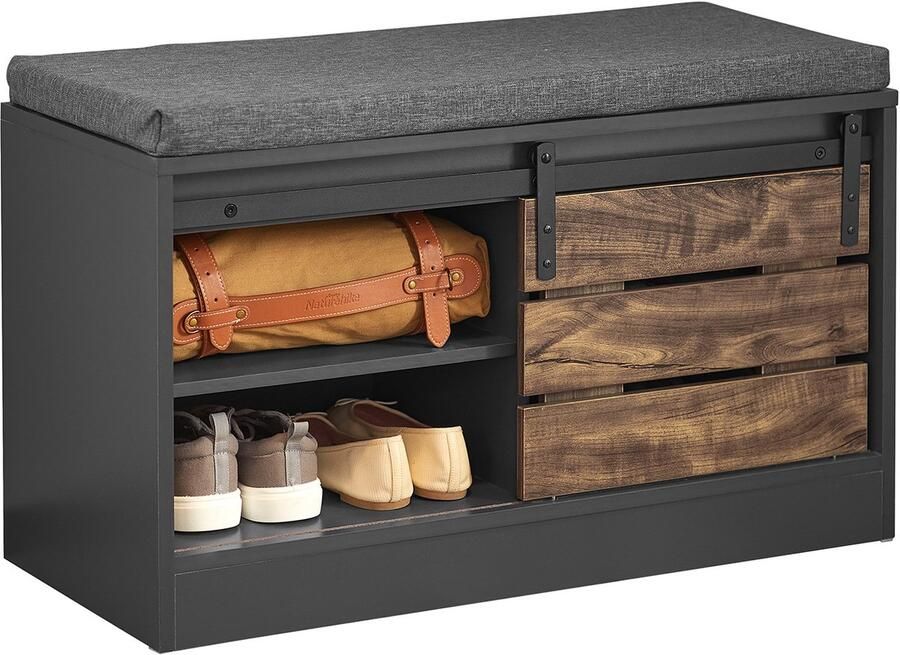 SoBuy FSR120-HG Opbergbank Grijze Schoenenkast met Schuifdeur
