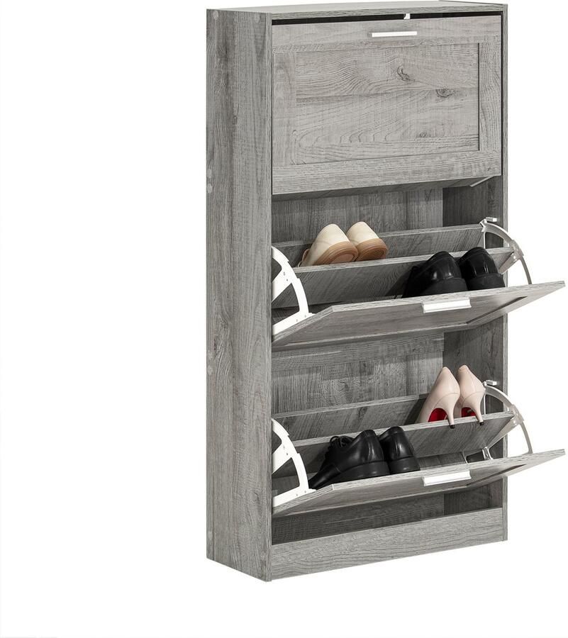 SoBuy FSR137-L-HG Schoenenkast Grijze Smalle Entreekast met 3 Kleppen