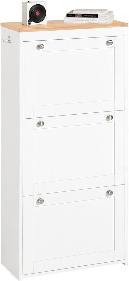 SoBuy FSR144-WN Schoenenkast Witte Opbergkast met 3 Kleppen & Schoenenrek