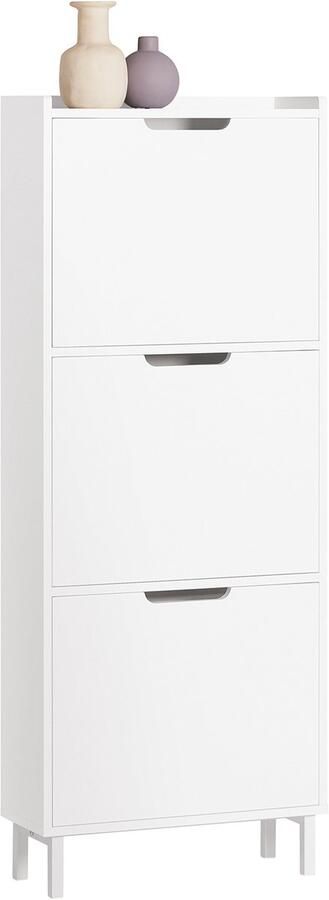 SoBuy FSR151-H-W Schoenenkast Witte Opbergkast met 3 Kleppen