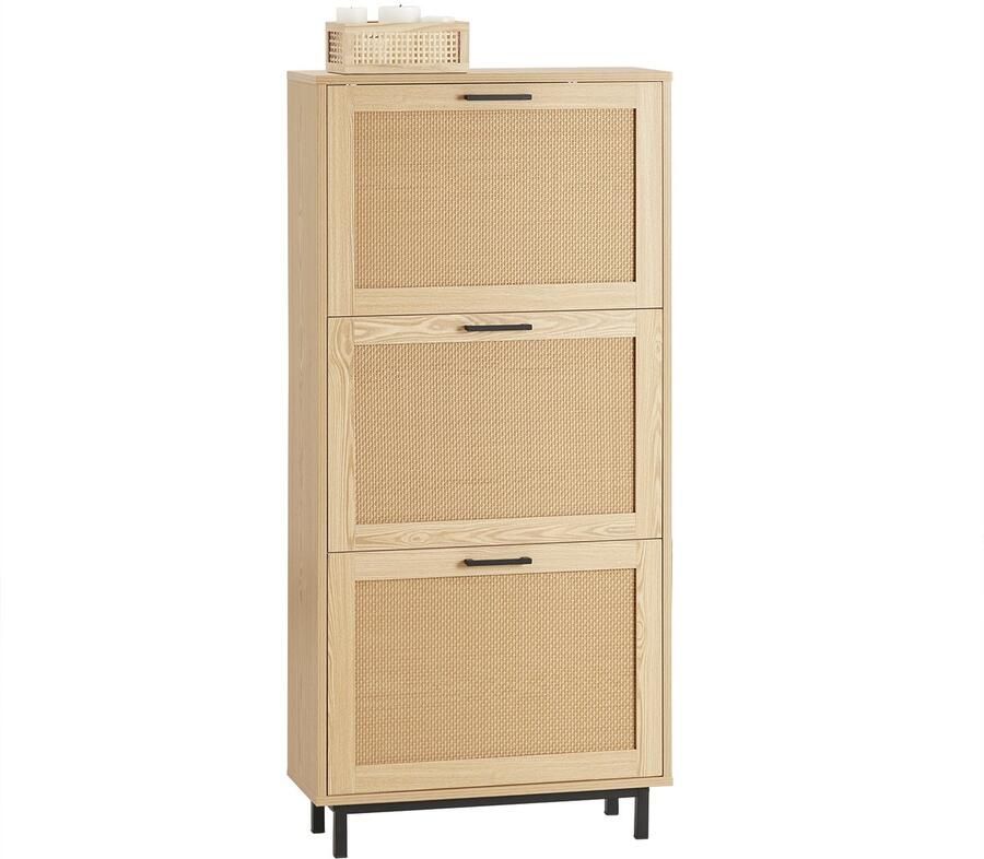 SoBuy FSR155-N Opbergbank Wood Look met 3 Kleppen & Faux Leather