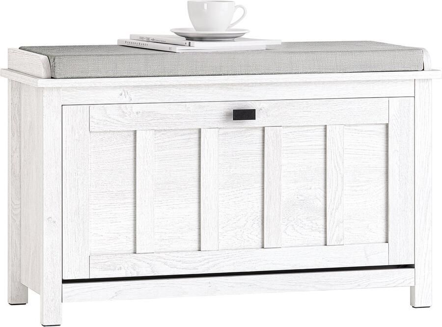 SoBuy FSR161-W Schoenenbank Witte Opbergbank met Gewatteerd Kussen