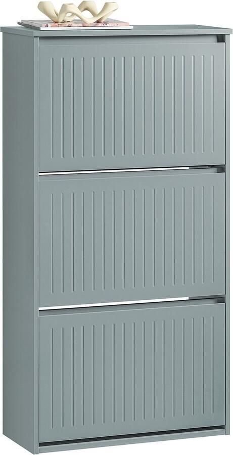 SoBuy FSR165-H-HG Schoenenkast Grijze Opbergkast met 3 Flappen & Schoenenrek