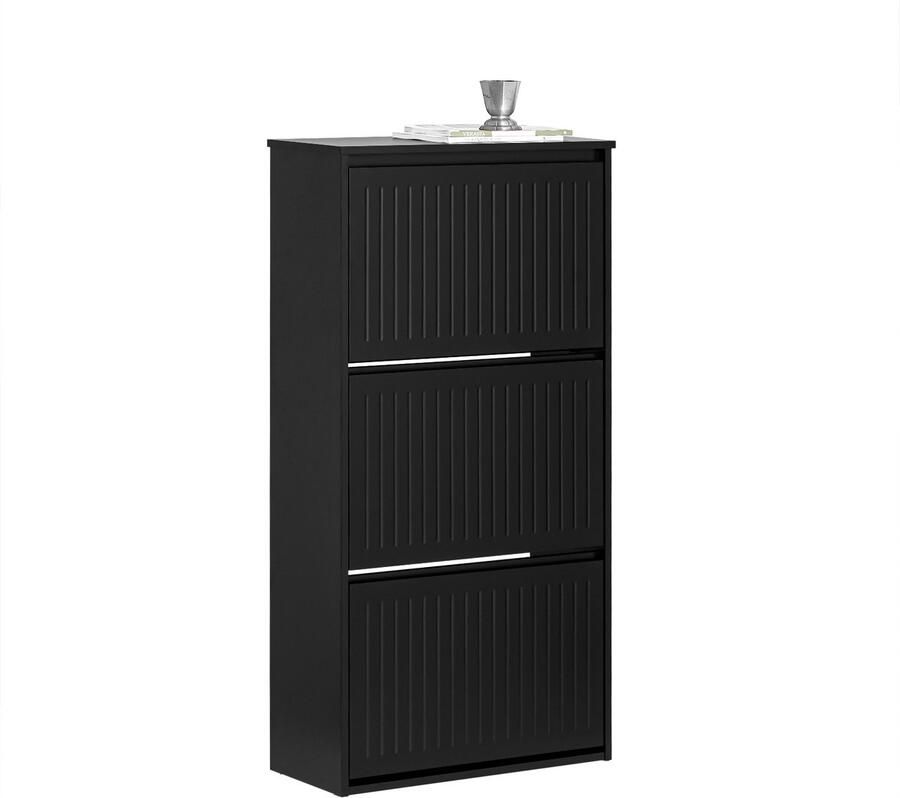 SoBuy FSR165-H-SCH Schoenenkast Zwart Houtcomposiet met 3 Flappen