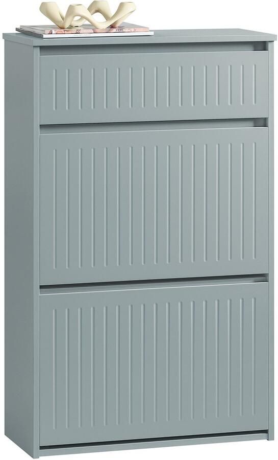 SoBuy FSR165-HG Schoenenkast Grijze Opbergkast met 2 Flappen & Lade