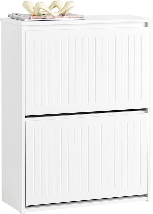 SoBuy FSR165-K-W Schoenenkast Wit Houten Opbergkast met 2 Flappen
