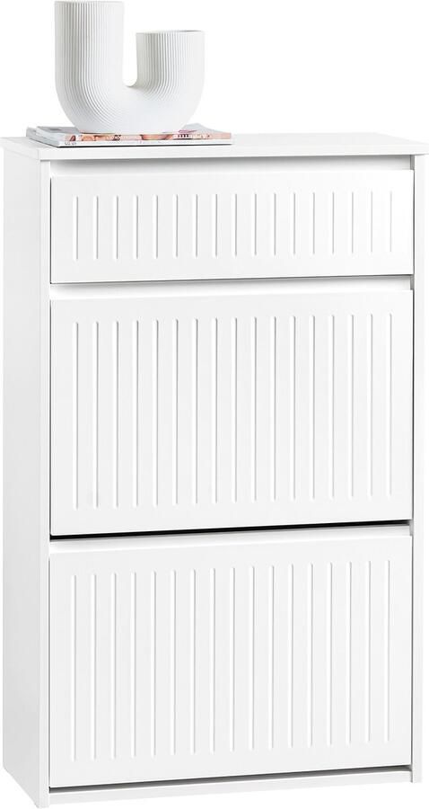 SoBuy FSR165-W Schoenenkast Witte Opbergkast met 2 Flappen & Lade