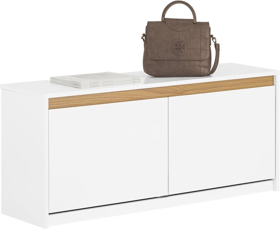 SoBuy FSR171-W Schoenenbank Witte Opbergbank met 2 Kleppen