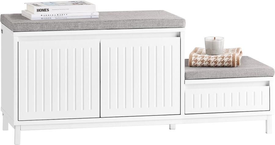 SoBuy FSR172-W Schoenenbank Witte Opbergbank met Zitvlak