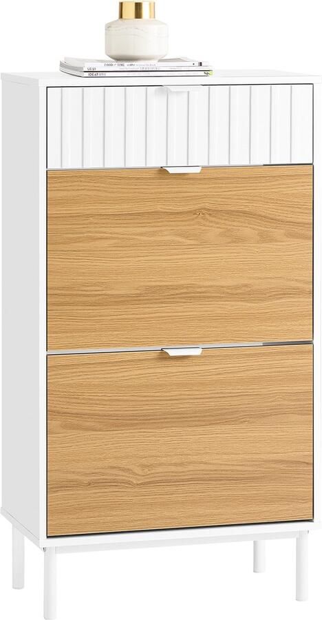 SoBuy FSR174-WN Schoenenkast Witte Smalle Entreekast met 4 Planken