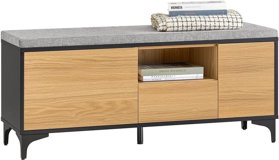 SoBuy FSR175-N Opbergbank Zwart Schoenenbank met Kleppen & Schuifladen