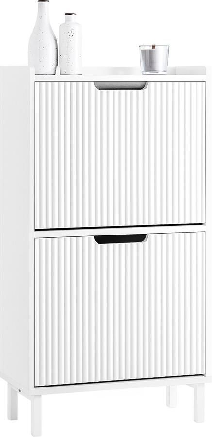 SoBuy FSR177-W Schoenenkast Wit Smal met 2 Kleppen & 4 Planken 50 x 19 x 90 cm