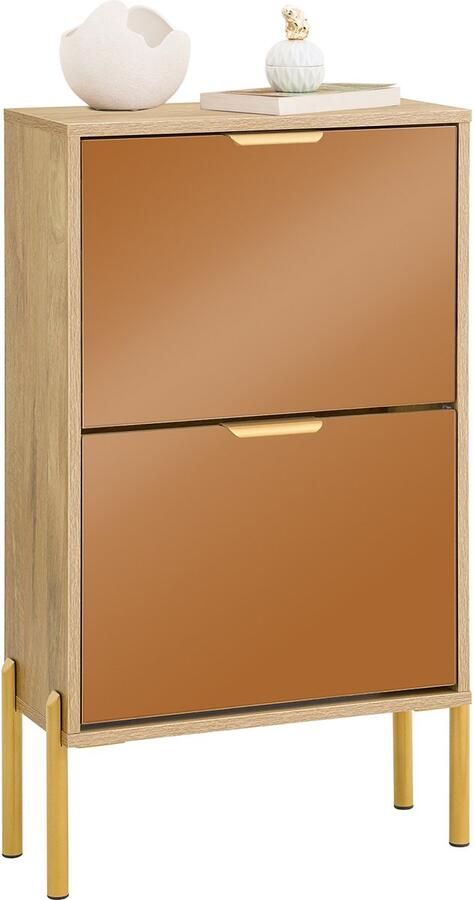 SoBuy FSR181-G Schoenenkast Gold Metal met 2 Kleppen & 6 Planken