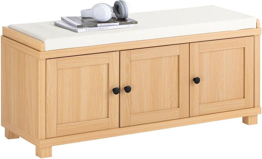 SoBuy FSR188-N Schoenenbank Wood Composite Opbergbank met 3 Deuren