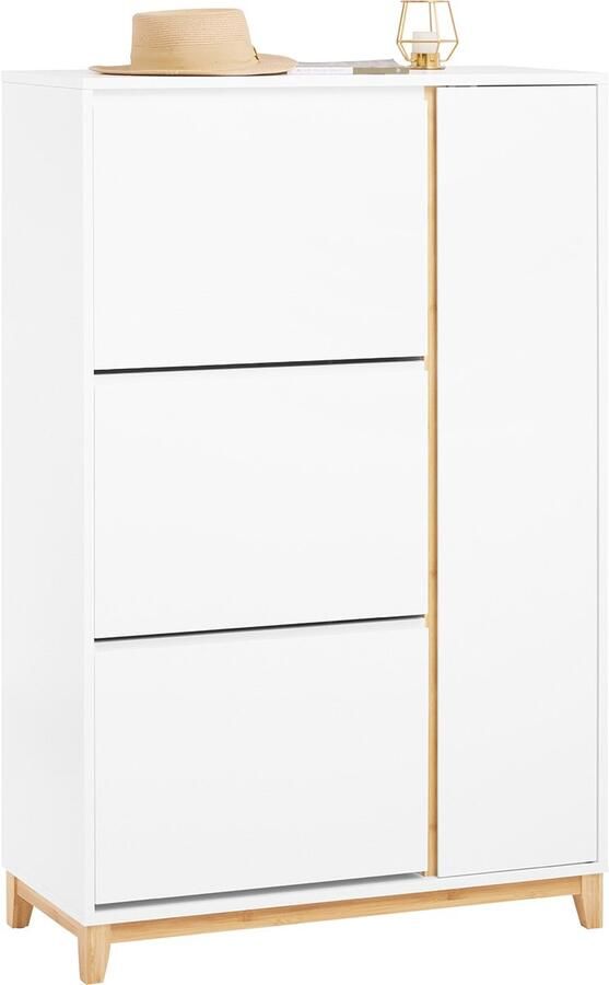 SoBuy FSR189-WN Schoenenkast Witte Houtcomposiet met 3 Kleppen & Deur