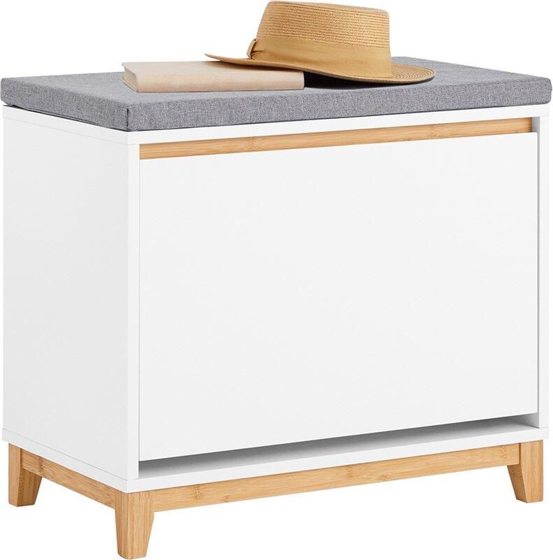 SoBuy FSR191-WN Schoenenbank Witte Opbergbank met Klep & Kussen