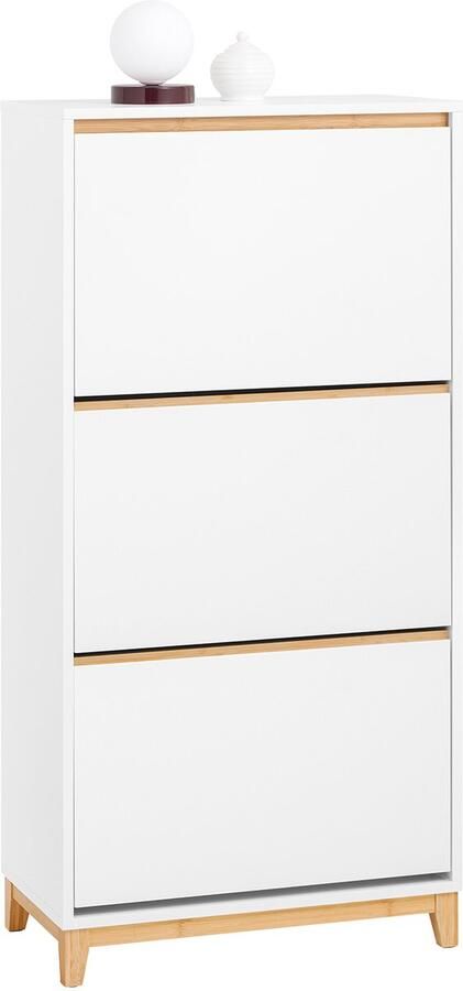 SoBuy FSR192-WN Schoenenkast Witte Houtcomposiet met 3 Kleppen