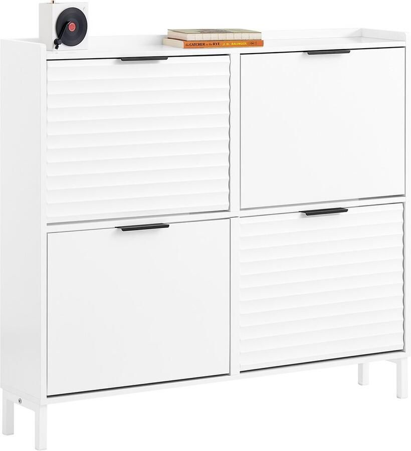 SoBuy FSR197-W Schoenenkast smal Opbergbank met 4 kleppen Wit 100×19×90 cm