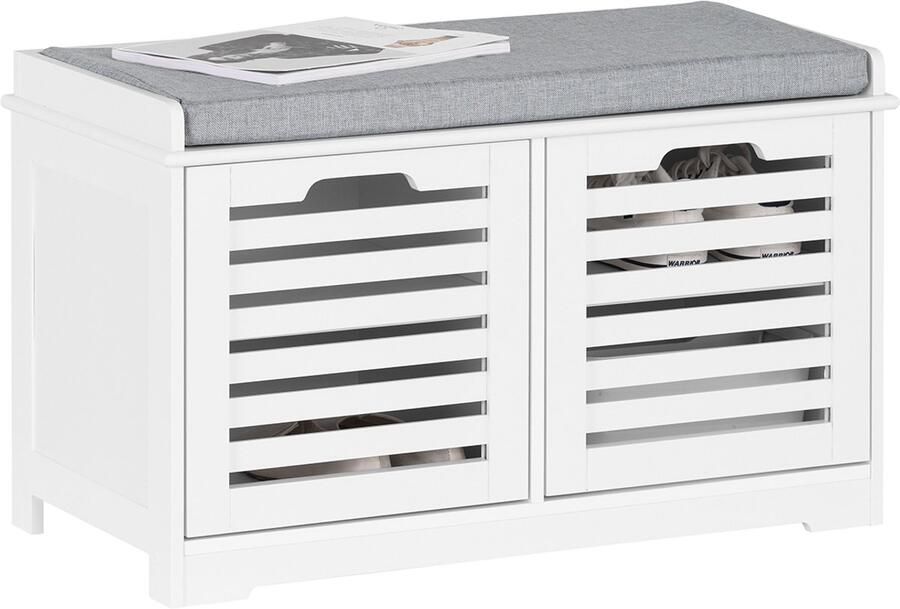 SoBuy FSR23-II-W Entreebank Witte Schoenenbank met Opbergruimte