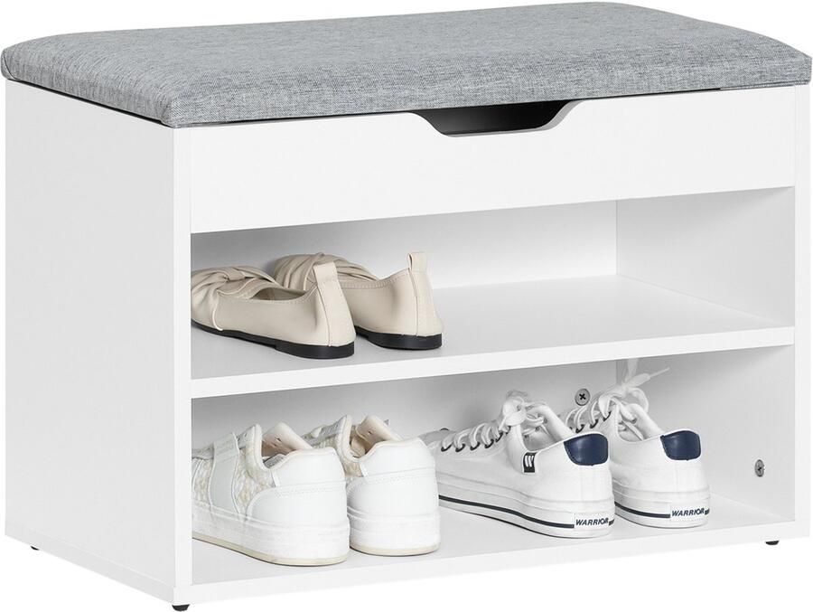 SoBuy FSR25-HG Schoenenbank voor gang met opbergvak zitkussens antislip vloermatten L60cm x D30cm x H43cm grijs