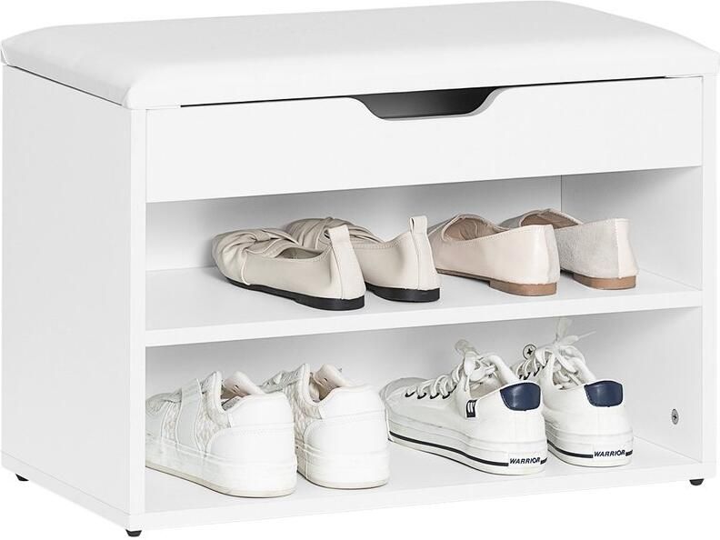 SoBuy FSR25-W Schoenenbank voor gang met opbergvak zitkussens anti-slip L60cm x D30cm x H43cm wit