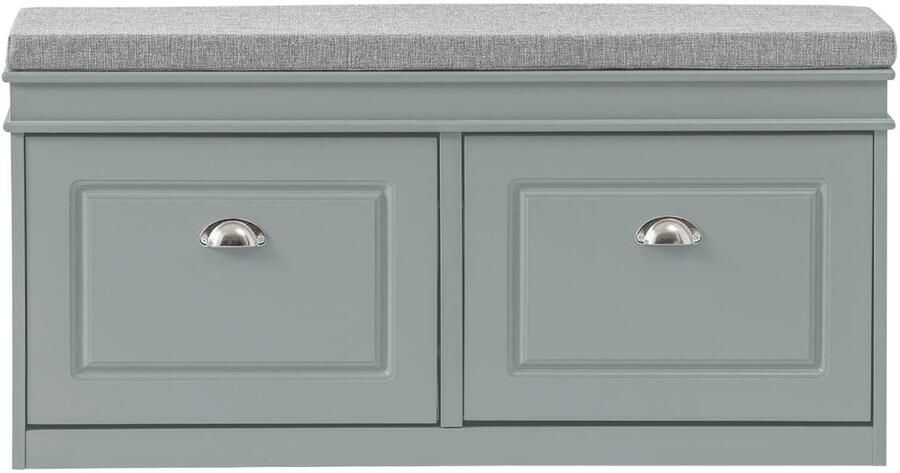 SoBuy FSR64-HG Schoenenkast met Zitkussen – Schoenenbank met 2 Kleppen – Schoenenrek met Opbergruimte – Grijs MDF – 104x51x24cm - Foto 2