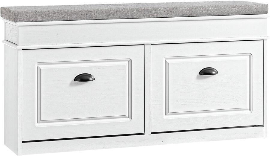 SoBuy FSR64-WG Schoenenkast schoenenbank schoenen entree 2 kleppen met afneembaar kussen opbergdoos rek voor smalle entree 104 x 24 x 51 cm antiek houteffect wit