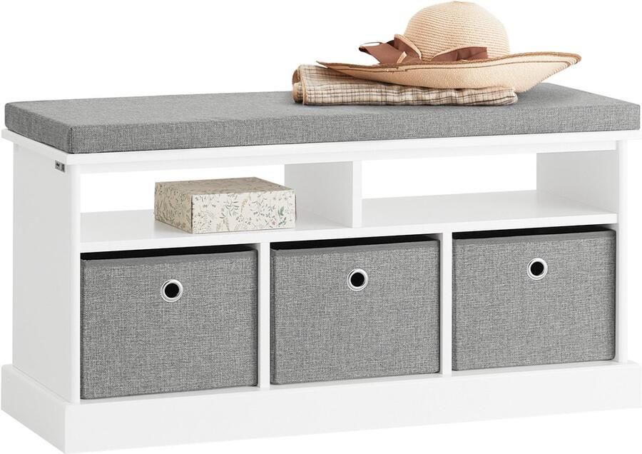 SoBuy FSR67-HG Schoenenbank Witte Opbergbank met Zitkussen