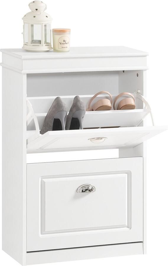SoBuy FSR78-W Schoenenkast Wit Houtcomposiet met 2 Kleppen & Rek