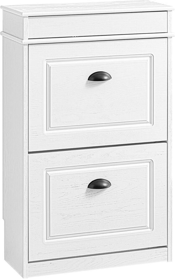 SoBuy FSR78-WG Schoenenkast met 2 kleppen schoenenkast entree schoenenkast schoenenrek 8 paar voor hal entree 54 x 24 x 82 cm verouderd houteffect wit