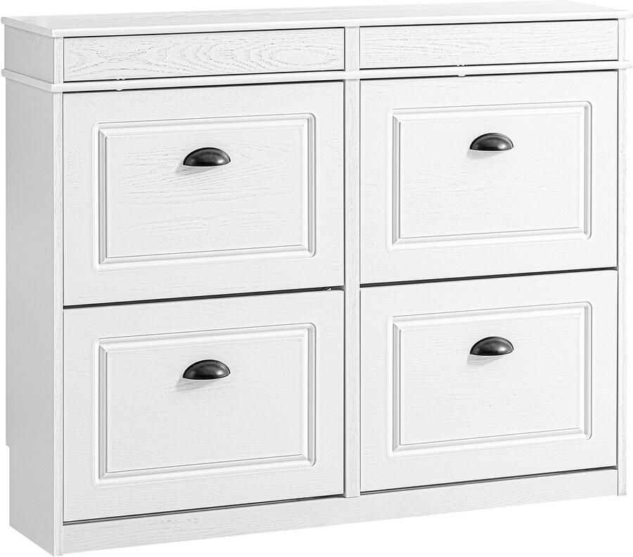 SoBuy FSR79-WG Schoenenkast met 4 kleppen schoenenkast entree schoenenkast schoenenrek 16 paar voor hal entree 103 x 23 x 82 cm antiek houteffect wit