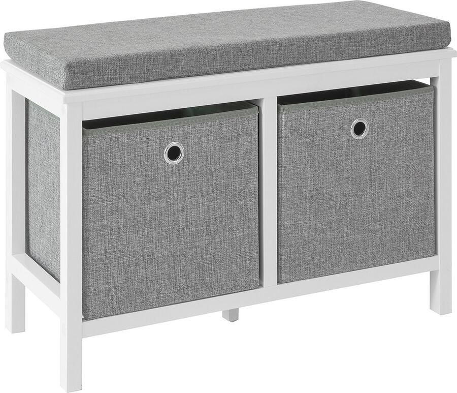 SoBuy FSR81-HG Opbergbank Witte Schoenenbank met 2 Lades & Zitkussen