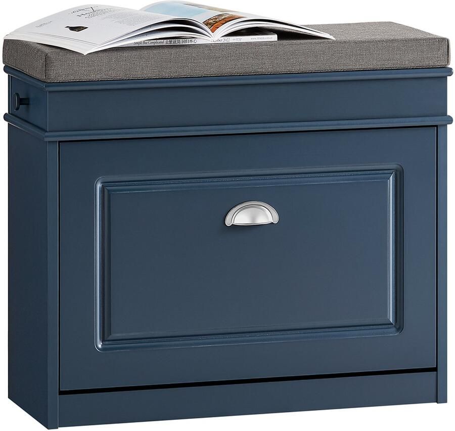 SoBuy FSR82-K-B Schoenenbank Blauwe Opbergbank met Klep & Lade