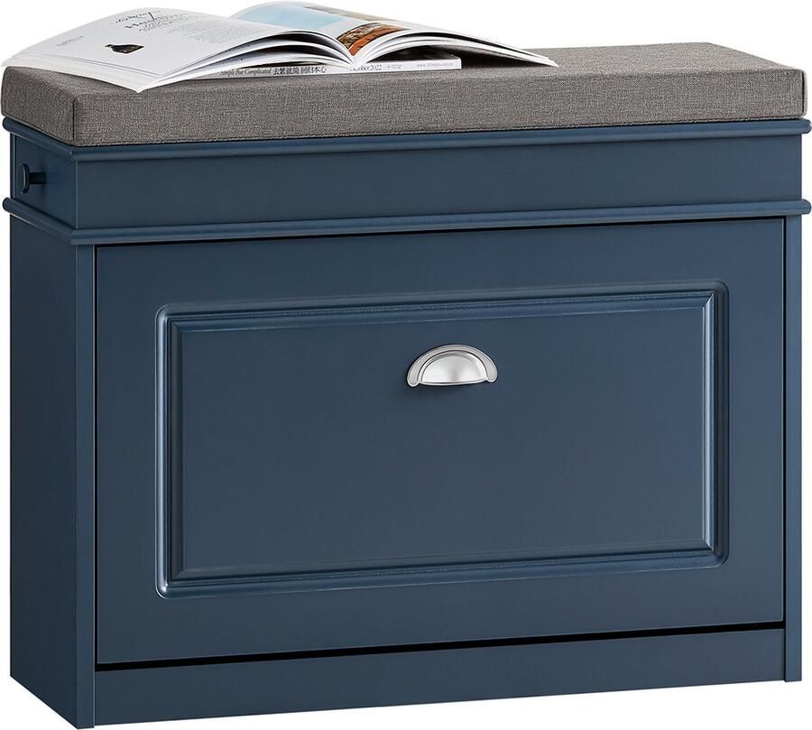 SoBuy FSR82-L-B Schoenenbank Blauwe Opbergbank met Klep & Lade