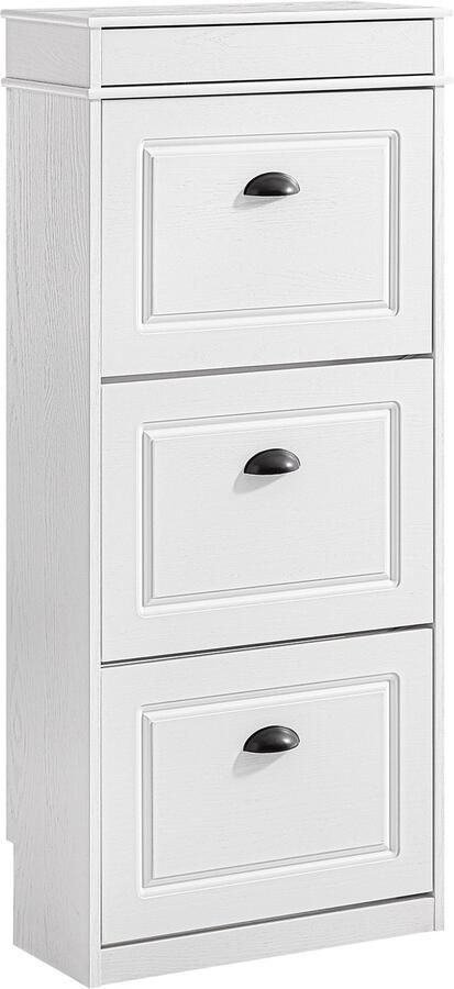 SoBuy FSR94-WG Schoenenkast met 3 kleppen schoenenkast voor entree schoenenkast schoenenrek 12 paar voor hal entree 53 x 24 x 118 cm verouderd houteffect wit