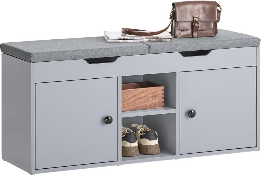 SoBuy FSR96-DG Schoenbank Grijze Opbergbank van Houtcomposiet
