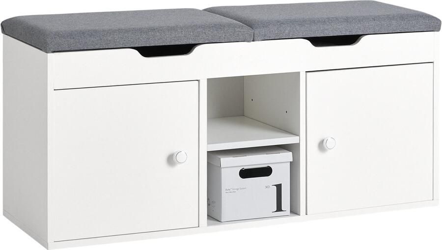 SoBuy FSR96-W Schoenenbank Witte Opbergbank met Gewatteerd Kussen