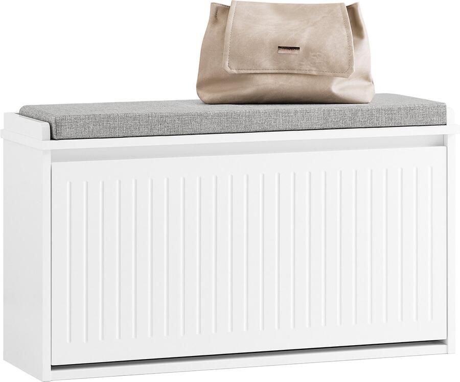 SoBuy FSR98-L-W Schoenenbank Wit Opbergbank met Zitkussen