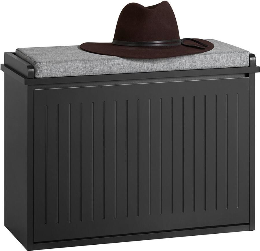 SoBuy FSR98-SCH Schoenenbank Zwarte Opbergbank met Kussenzitting