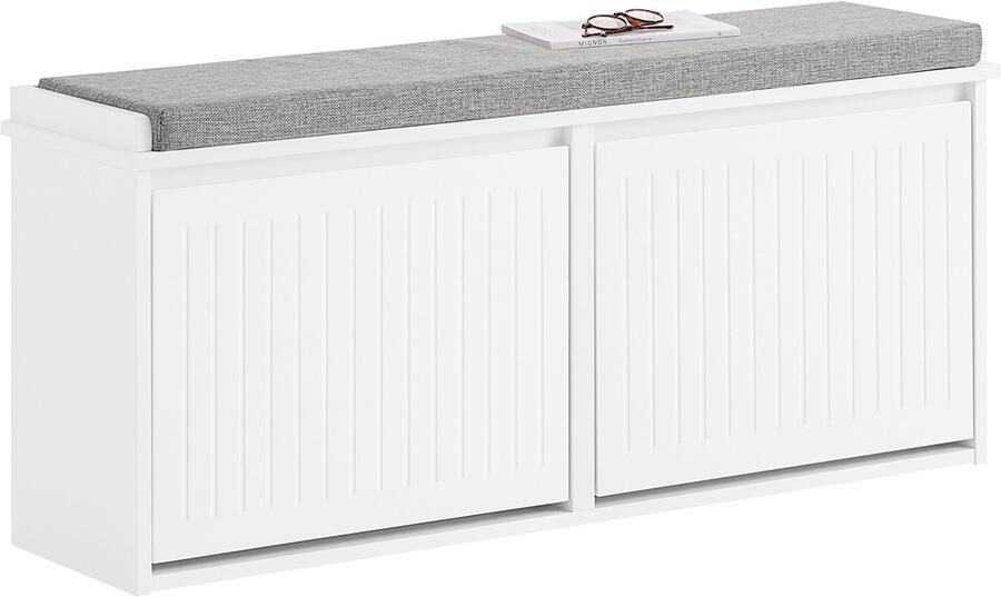 SoBuy FSR98-XL-W Schoenenbank Witte Opbergbank met Kleppen & Bank