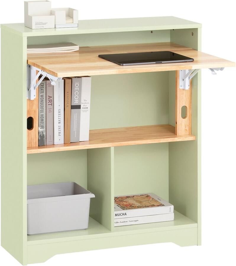 SoBuy FWT104-GR Bureau Groen Opvouwbaar Werktafel met Planken