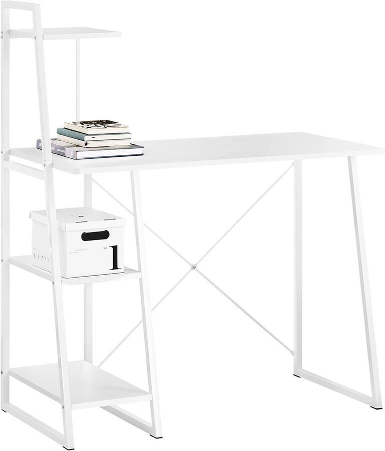 SoBuy FWT29-W Bureau Computerbureau Opslagruimte met 3 laags -MDF Wit